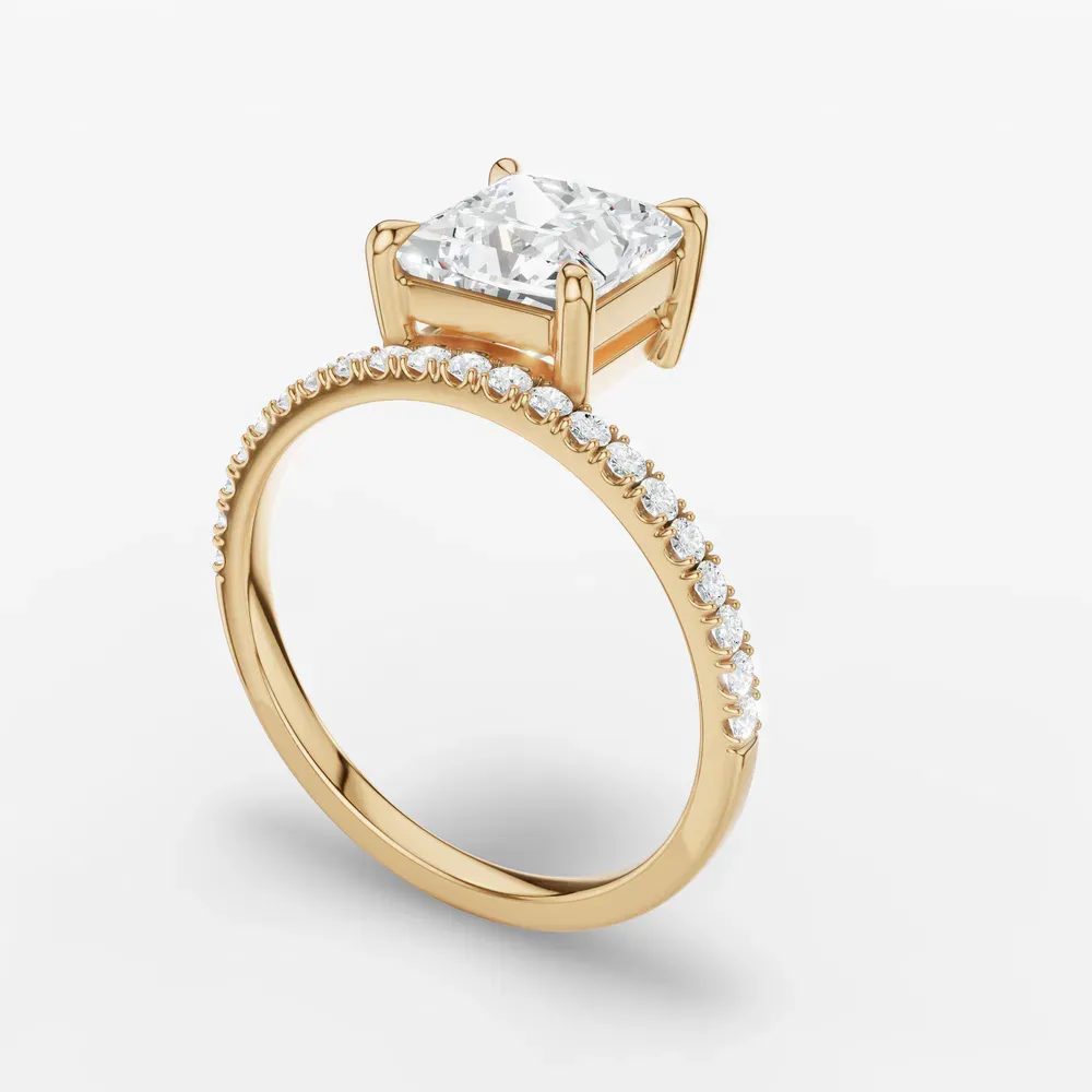 Certified 1 carat Lab Grown Diamond Princess Cut Solitaire, Floating, Side Stone Engagement Ring in 14K Yellow Gold-Vera