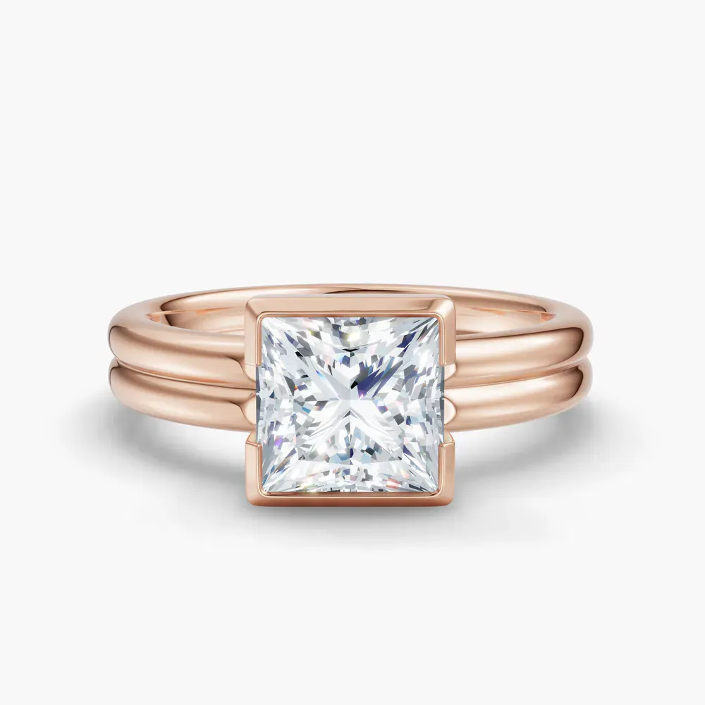 Certified 1 carat Lab Grown Diamond Princess Cut Solitaire, Bezel, Modern Engagement Ring in 14K Rose Gold-Sena
