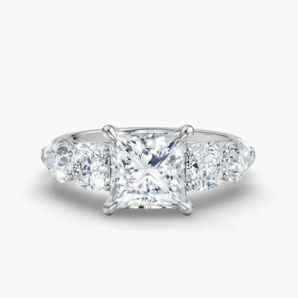 Certified 2 carat Lab Grown Diamond Princess Cut Five Stone, Side Stone Engagement Ring in 14K White Gold-Riva