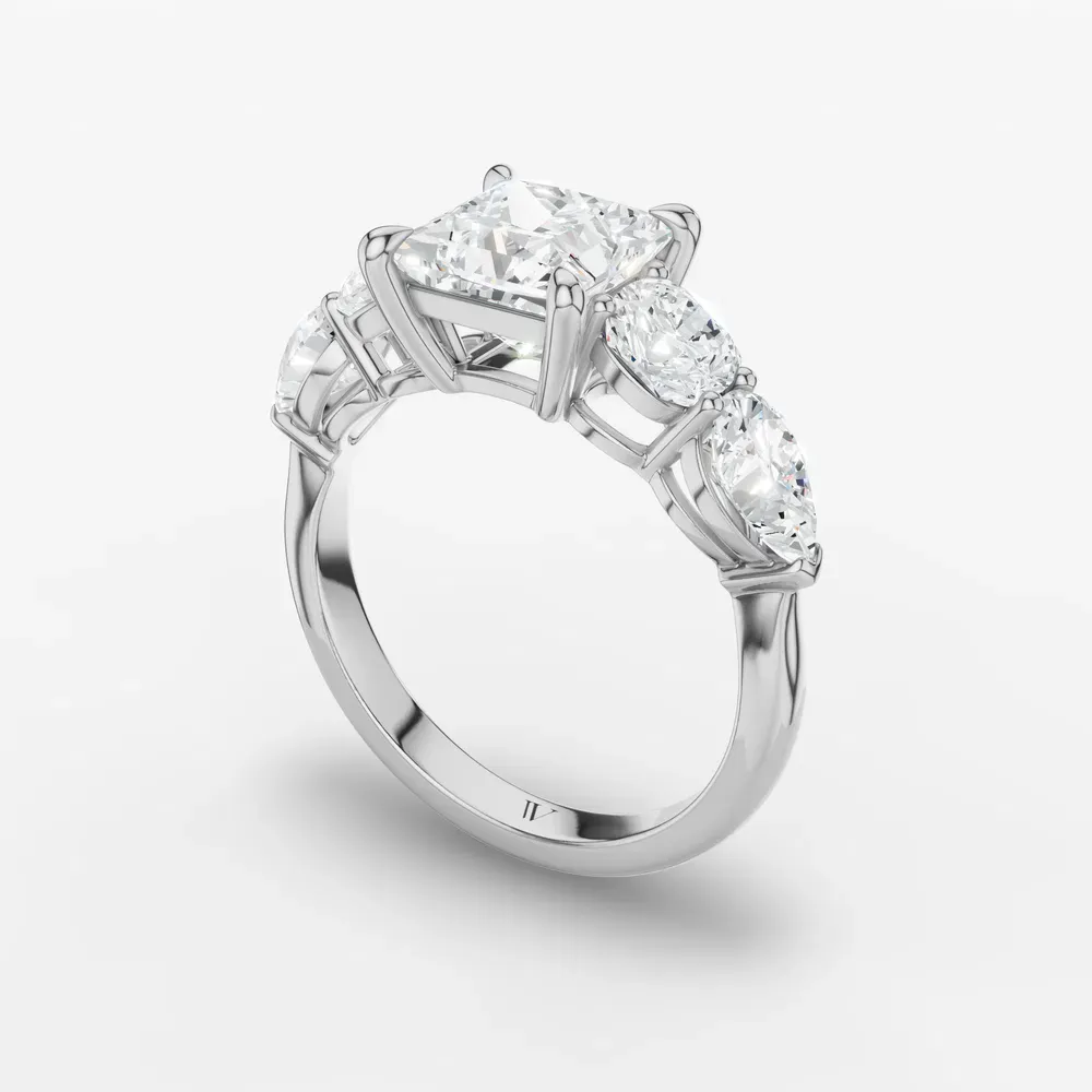 Certified 2 carat Lab Grown Diamond Princess Cut Five Stone, Side Stone Engagement Ring in 14K White Gold-Riva