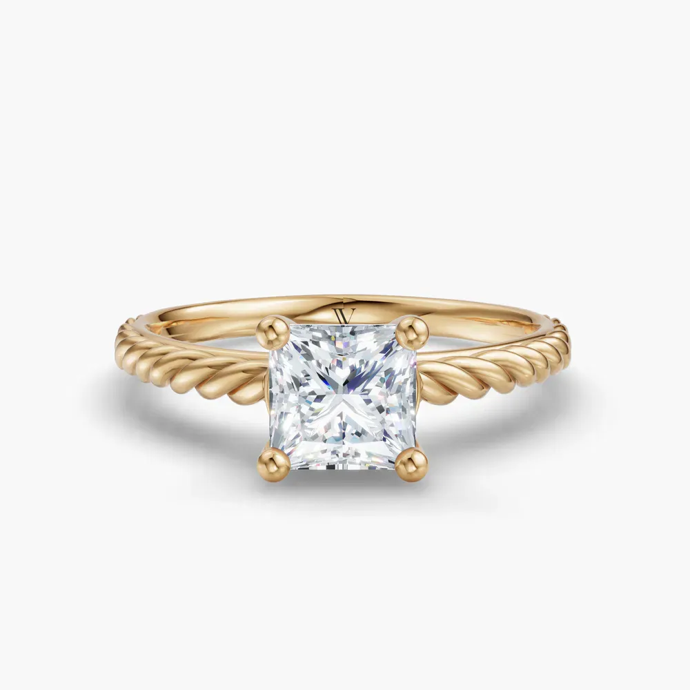Certified 1 carat Lab Grown Diamond Princess Cut Solitaire, Vintage, Cathedral Engagement Ring in 14K Yellow Gold-Voss