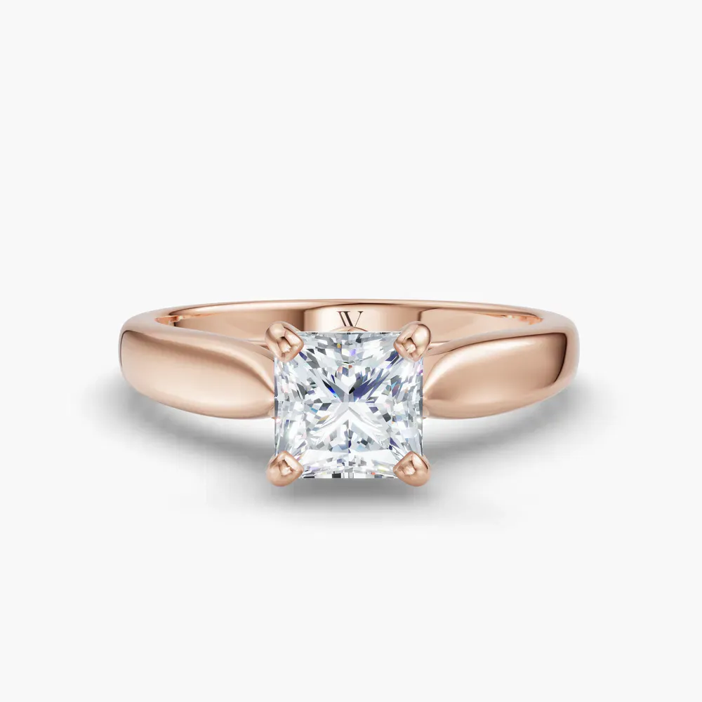 Certified 1 carat Lab Grown Diamond Princess Cut Cathedral, Solitaire Engagement Ring in 14K Rose Gold-Elle
