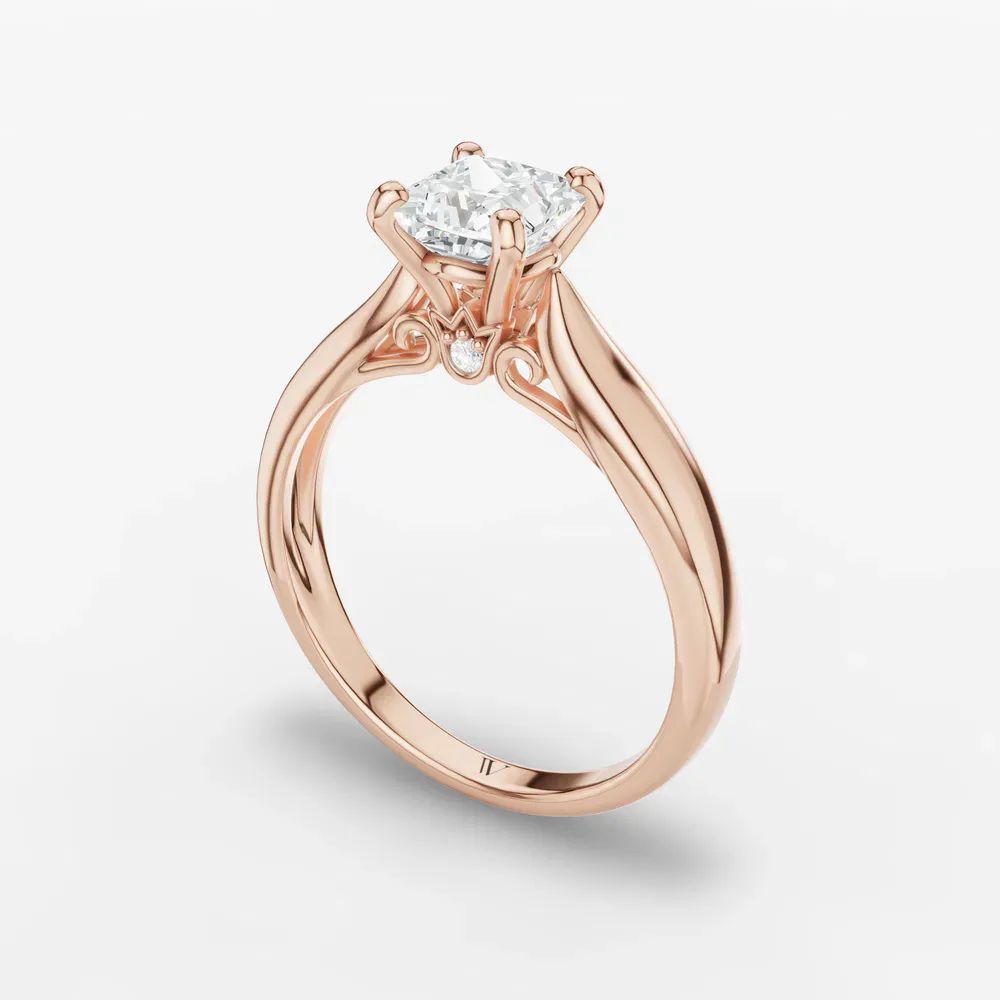 Certified 1 carat Lab Grown Diamond Princess Cut Cathedral, Solitaire Engagement Ring in 14K Rose Gold-Elle