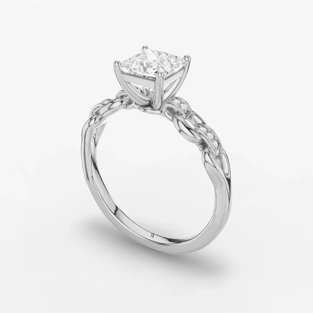 Certified 1 carat Lab Grown Diamond Princess Cut Twist, Unique, Side Stone Engagement Ring in 14K White Gold-Perenne