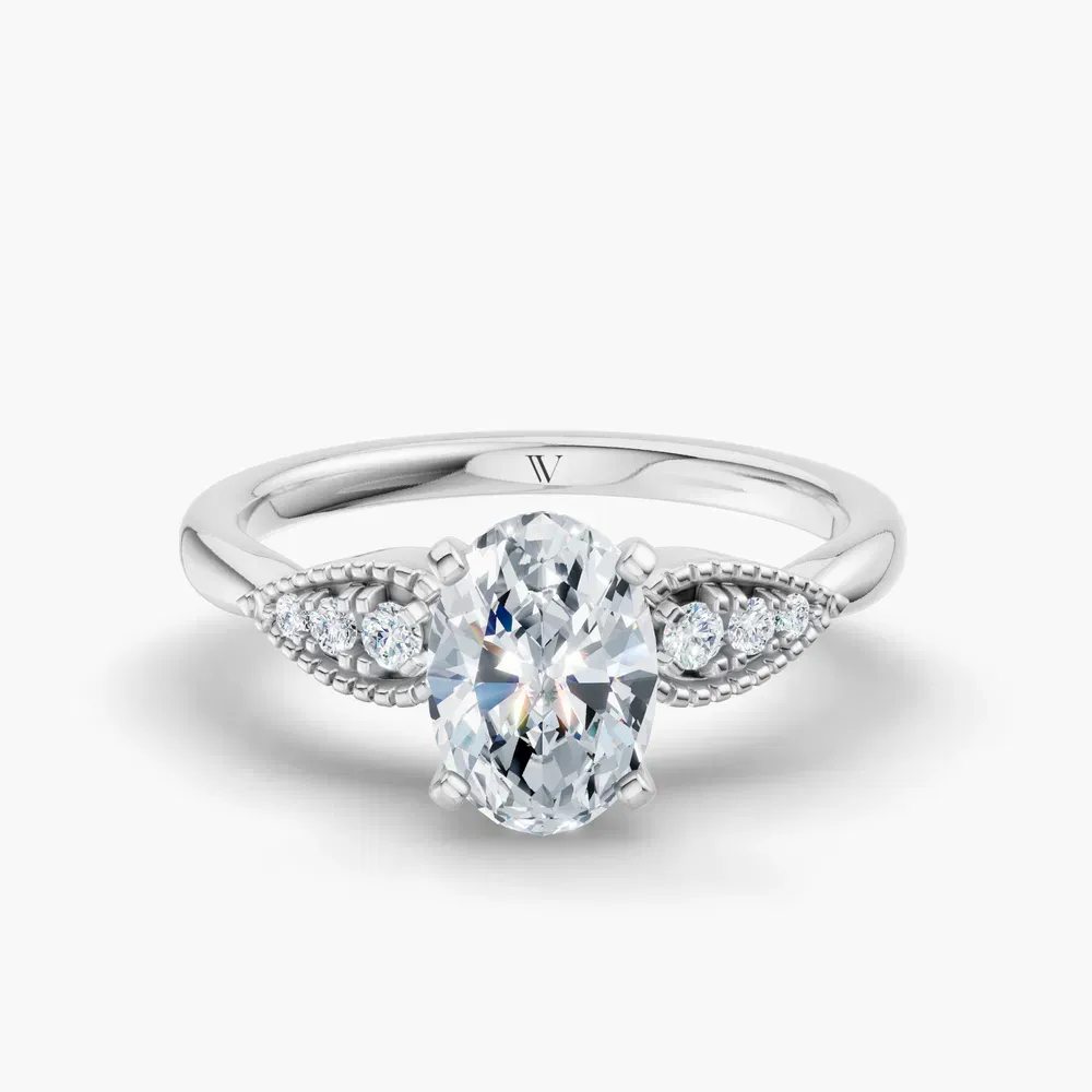 Certified 1 carat Lab Grown Diamond Oval Cut Milgrain, Vintage, Side Stone Engagement Ring in Platinum-Yerlin