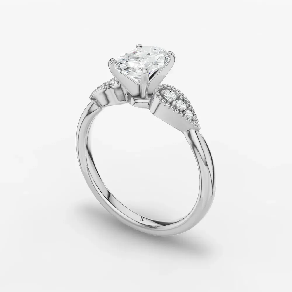 Certified 1 carat Lab Grown Diamond Oval Cut Milgrain, Vintage, Side Stone Engagement Ring in Platinum-Yerlin