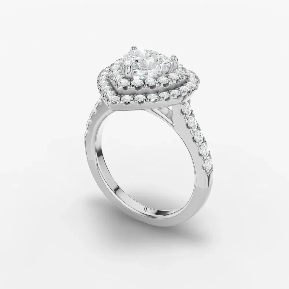 Certified 1 carat Lab Grown Diamond Heart Cut Halo, Pavé, Double halo Engagement Ring in Platinum-Brexa
