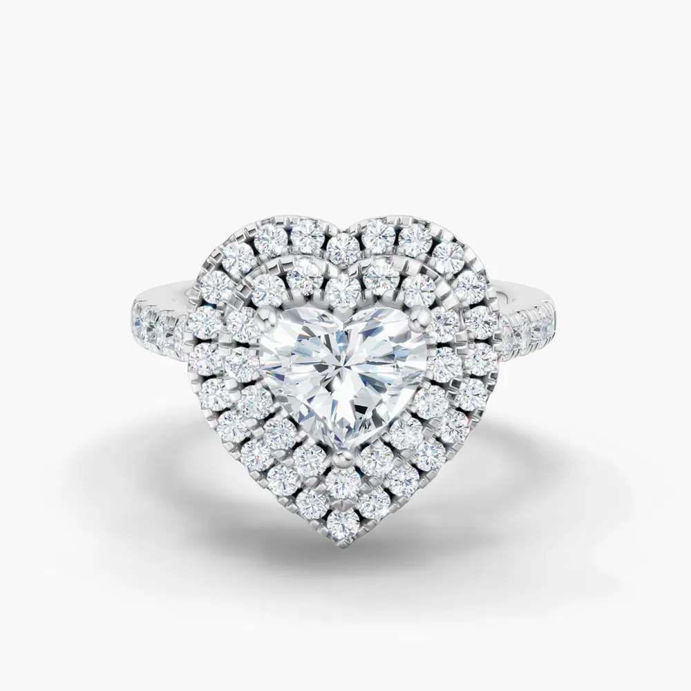 Certified 1 carat Lab Grown Diamond Heart Cut Halo, Pavé, Double halo Engagement Ring in Platinum-Brexa