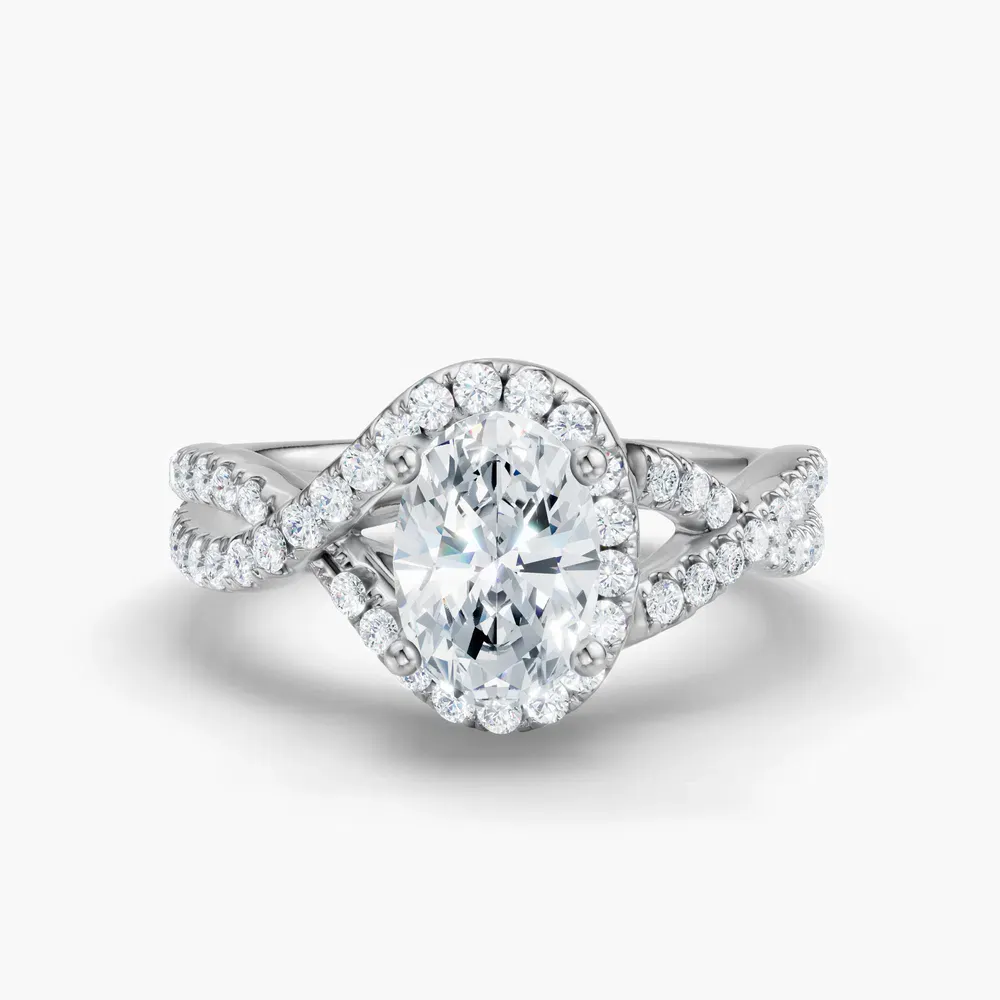 Certified 1 carat Lab Grown Diamond Oval Cut Unique, Pavé, Halo Engagement Ring in Platinum-Stellune