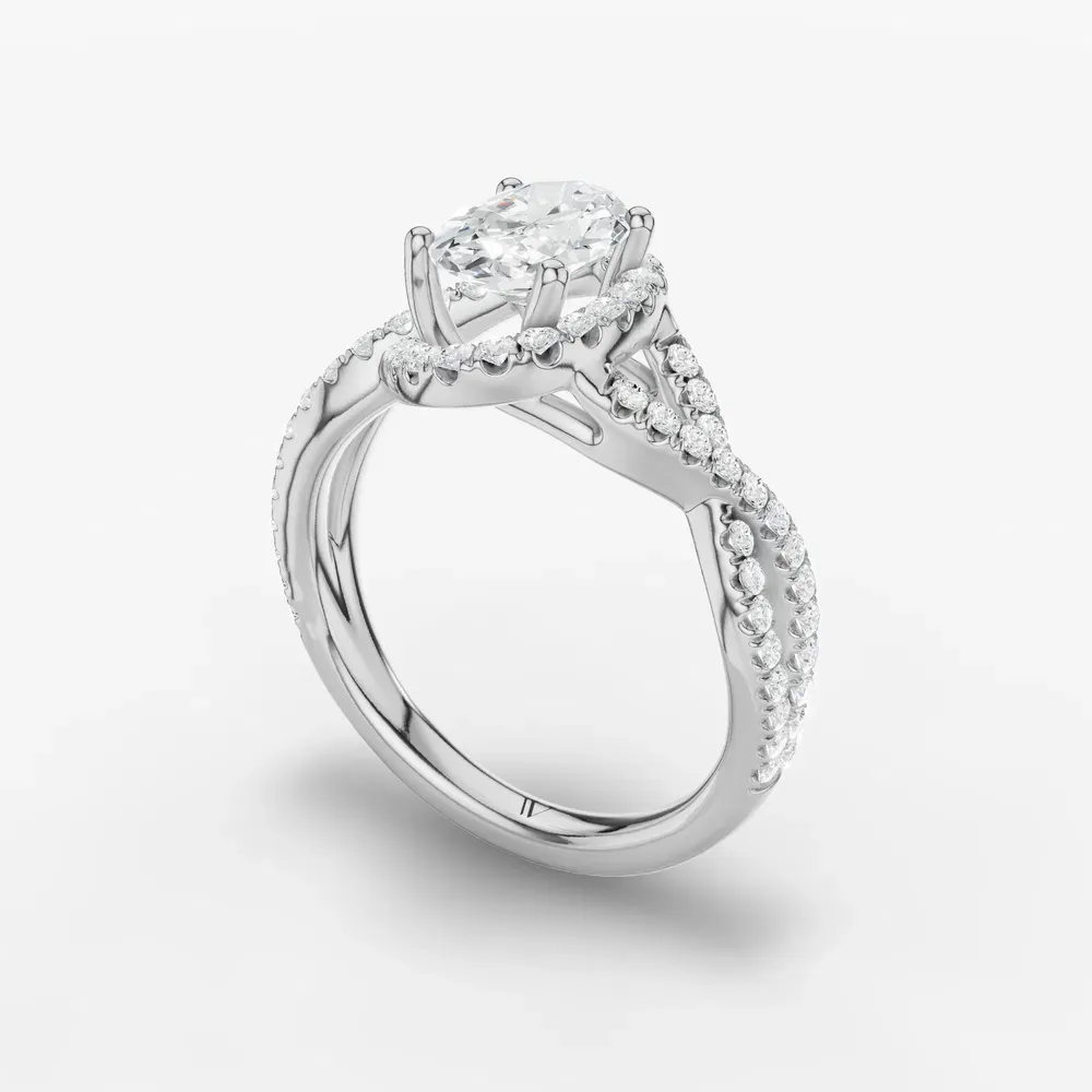 Certified 1 carat Lab Grown Diamond Oval Cut Unique, Pavé, Halo Engagement Ring in Platinum-Stellune