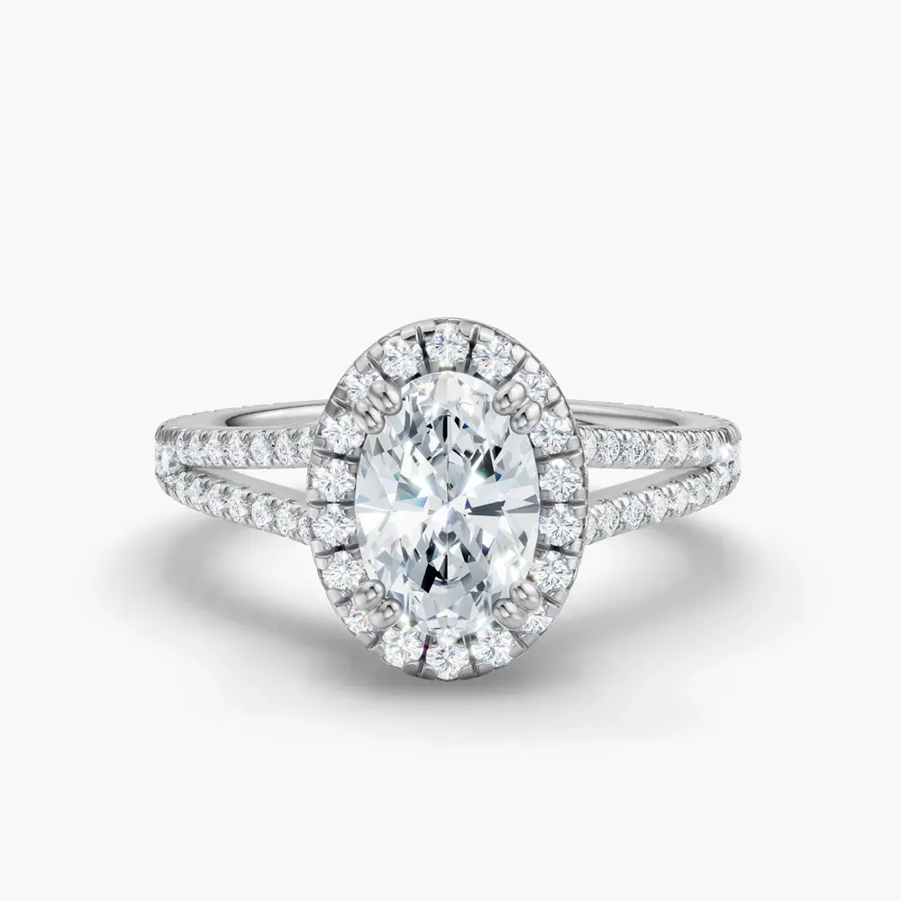 Certified 1 carat Lab Grown Diamond Oval Cut Pavé, Halo, Cathedral Engagement Ring in Platinum-Gexis
