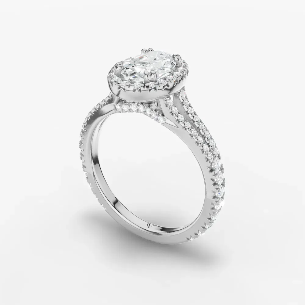 Certified 1 carat Lab Grown Diamond Oval Cut Pavé, Halo, Cathedral Engagement Ring in Platinum-Gexis