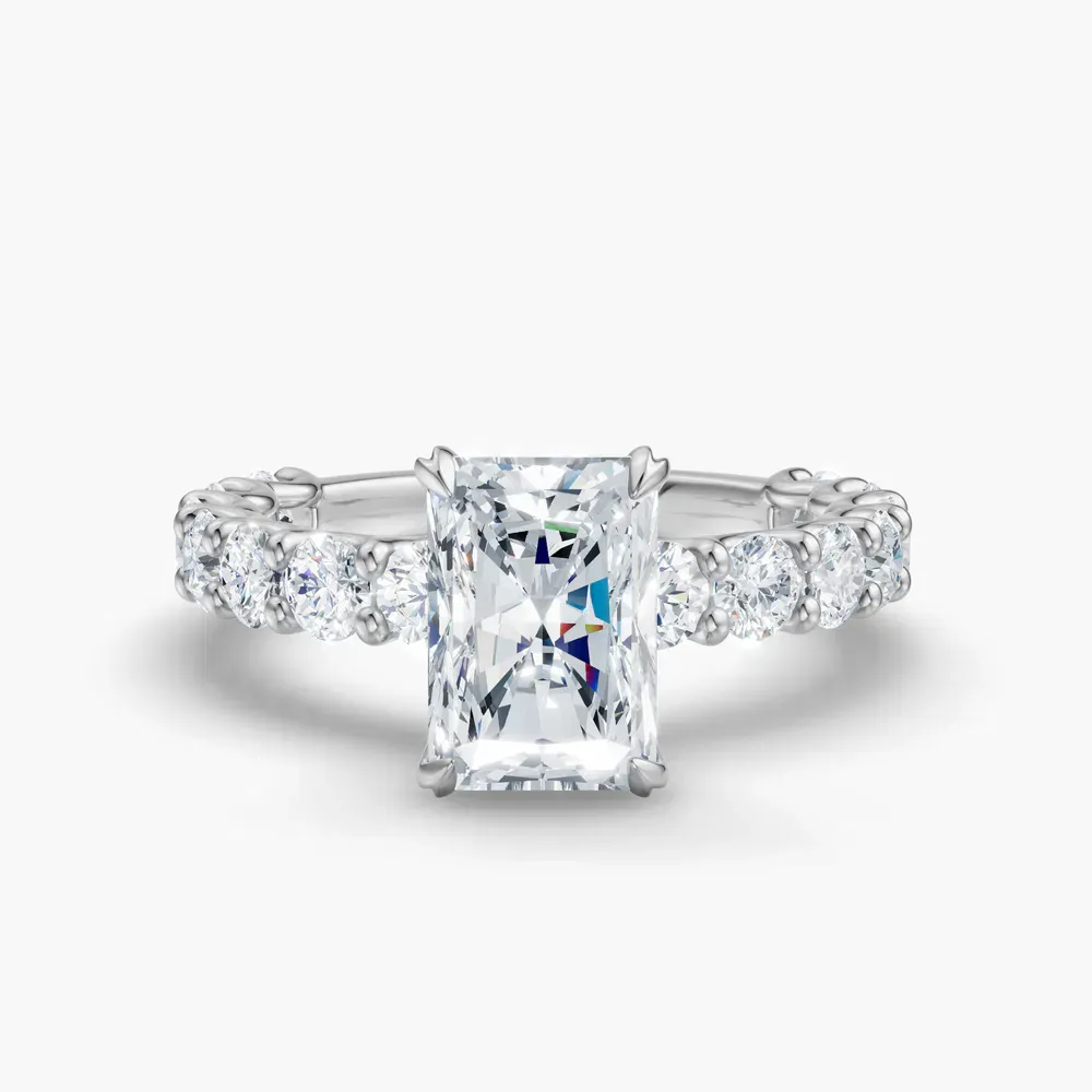 Certified 1 carat Lab Grown Diamond Radiant Cut Hidden Halo, Side Stone Engagement Ring in Platinum-Miro