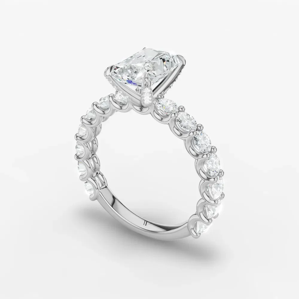 Certified 1 carat Lab Grown Diamond Radiant Cut Hidden Halo, Side Stone Engagement Ring in Platinum-Miro