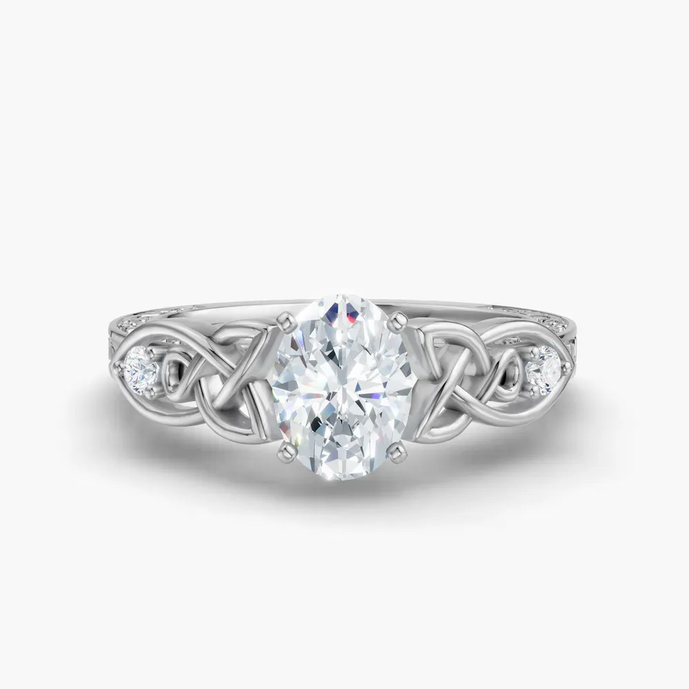 Certified 1 carat Lab Grown Diamond Oval Cut Vintage, Cathedral, Unique Engagement Ring in Platinum-Kael