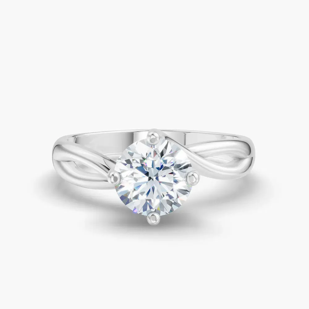 Certified 1 carat Lab Grown Diamond Round Cut Solitaire, Split Shank, Twist Engagement Ring in Platinum-Ruby