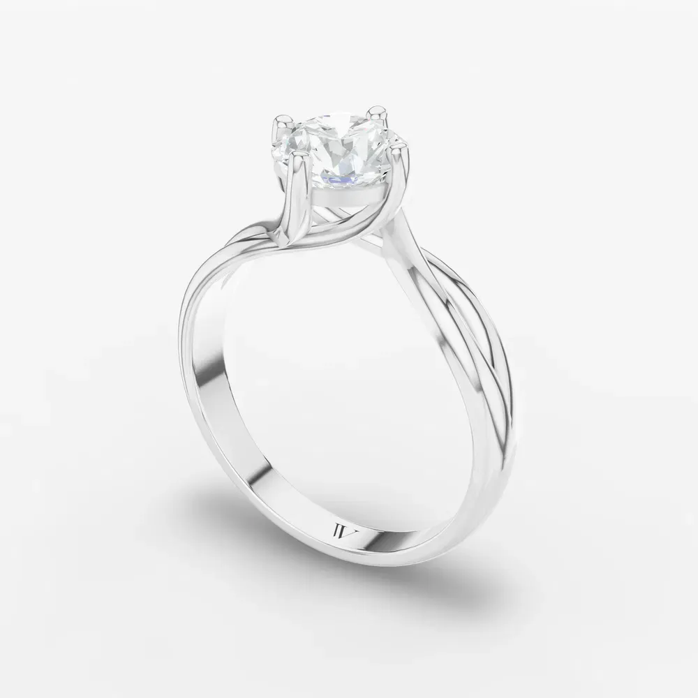 Certified 1 carat Lab Grown Diamond Round Cut Solitaire, Split Shank, Twist Engagement Ring in Platinum-Ruby