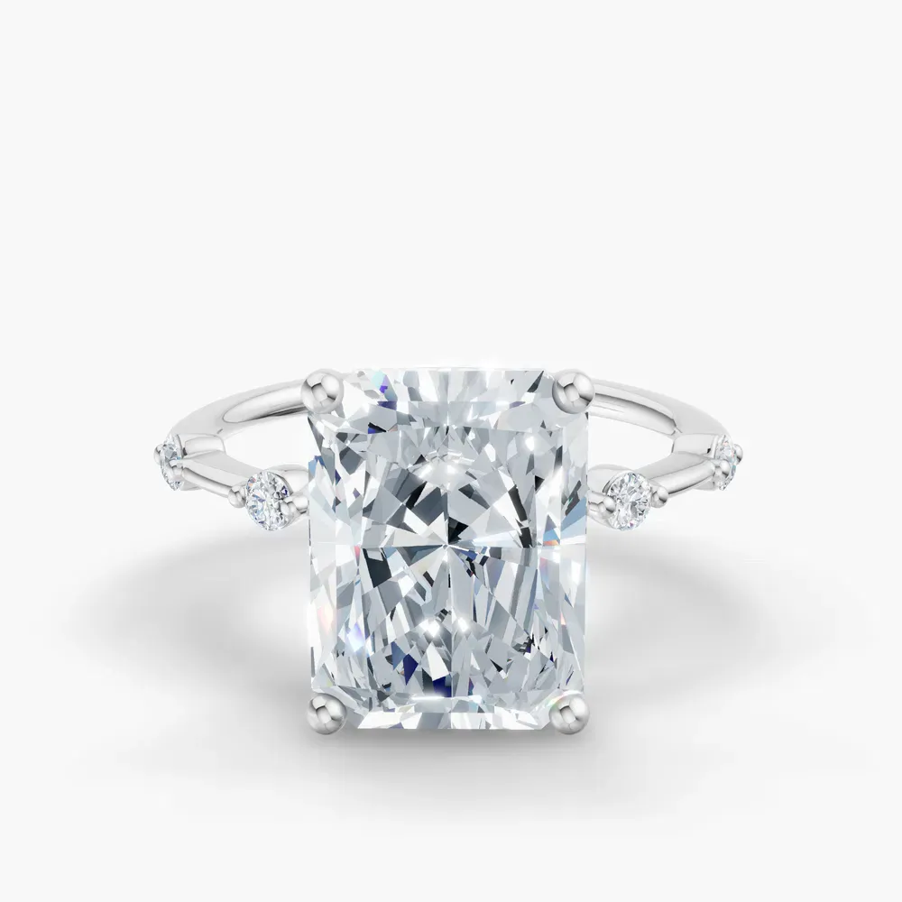 Certified 4 carat Lab Grown Diamond Radiant Cut Low profile, Side Stone Engagement Ring in 14K White Gold-Hriw