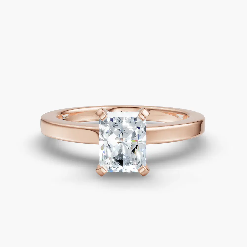 Certified 4 carat Lab Grown Diamond Radiant Cut Solitaire, Classic, Simple Engagement Ring in 14K Rose Gold-Elun