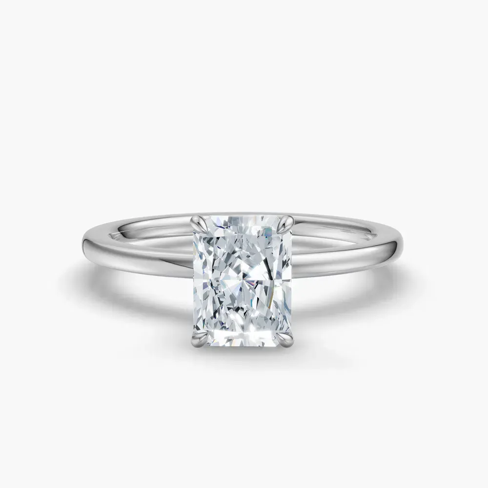 Certified 4 carat Lab Grown Diamond Radiant Cut Hidden Halo Engagement Ring in 14K White Gold-Helia