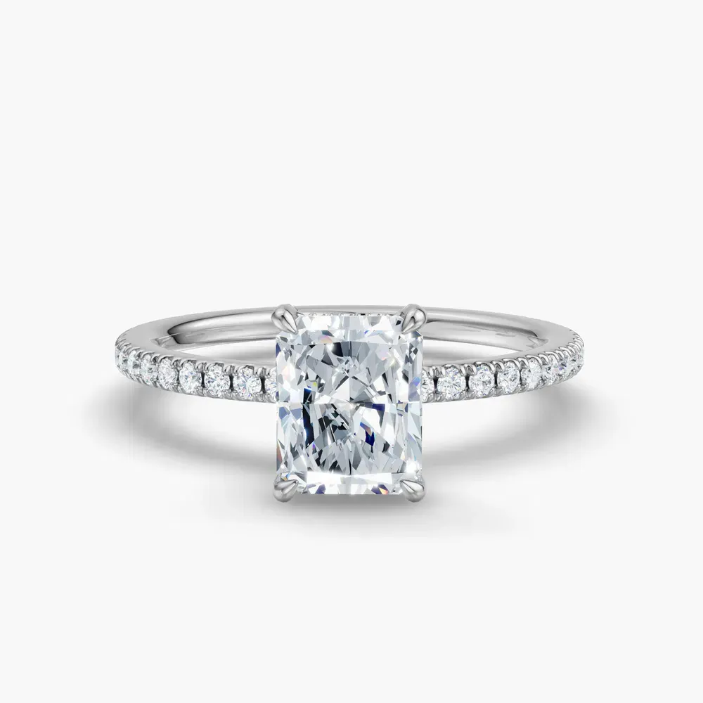 Certified 4 carat Lab Grown Diamond Radiant Cut Pavé, Hidden Halo Engagement Ring in 14K White Gold-Orhi