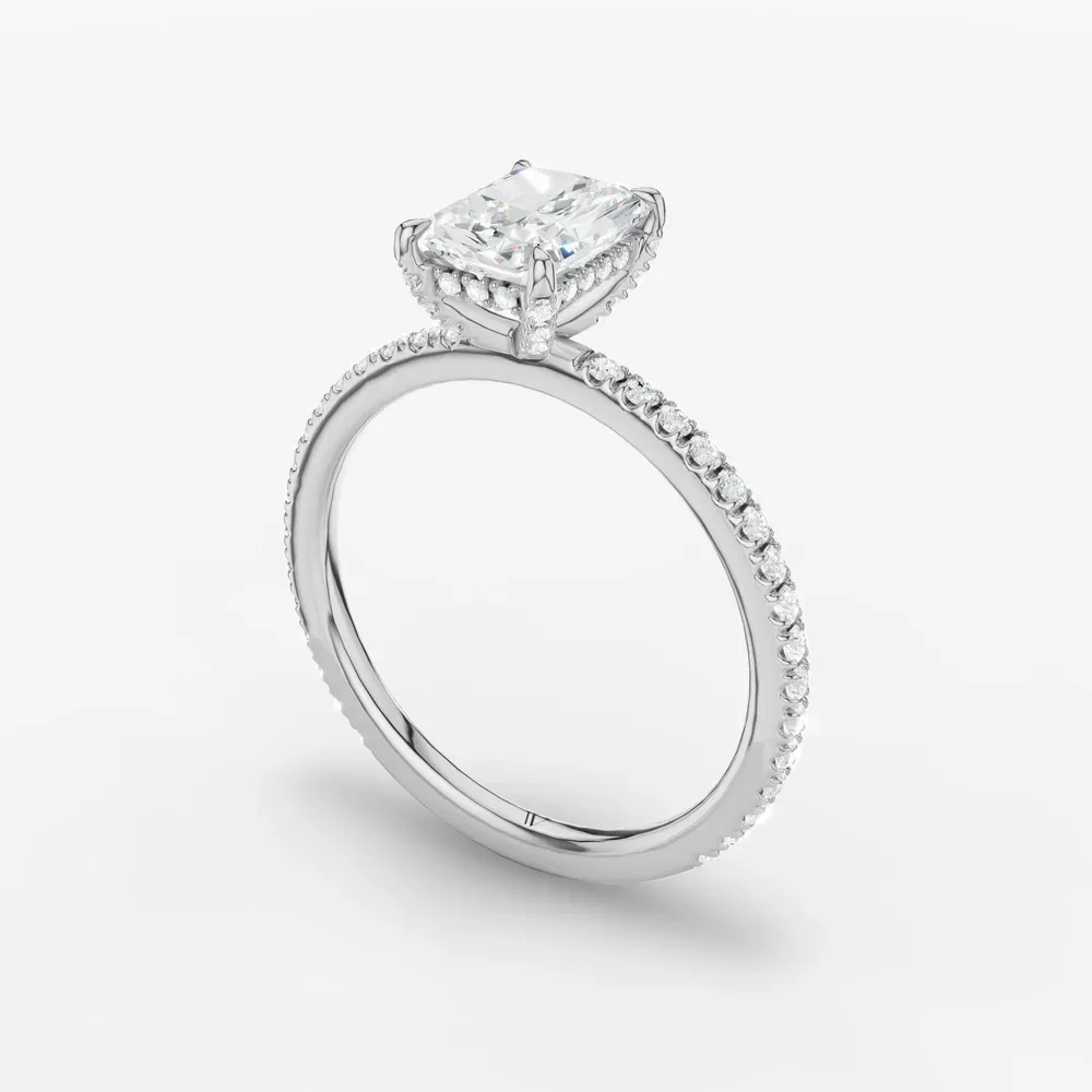 Certified 4 carat Lab Grown Diamond Radiant Cut Pavé, Hidden Halo Engagement Ring in 14K White Gold-Orhi