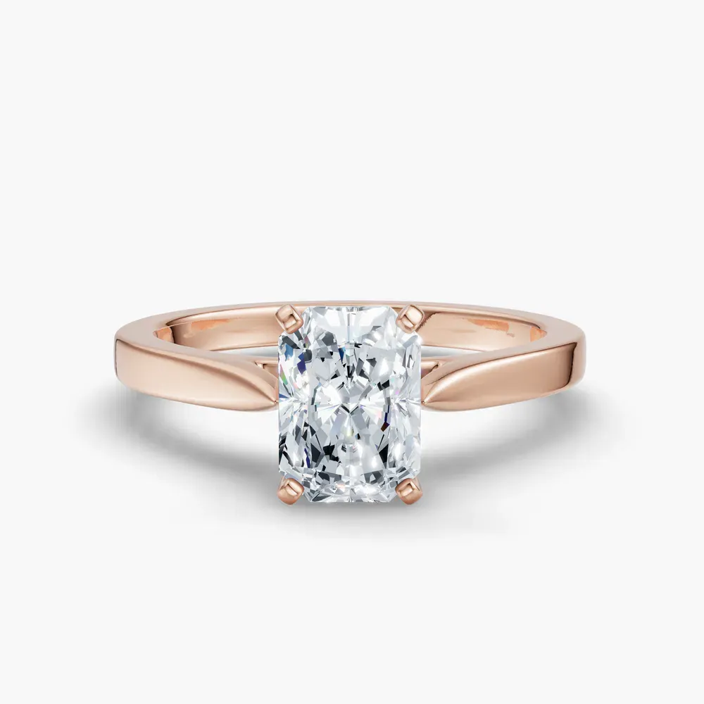 Certified 4 carat Lab Grown Diamond Radiant Cut Solitaire, Cathedral Engagement Ring in 14K Rose Gold-Saga