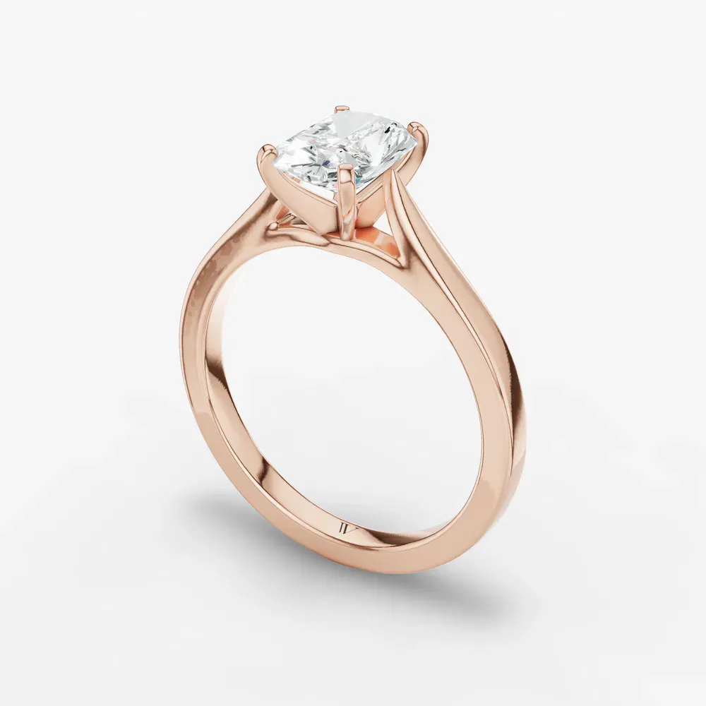 Certified 4 carat Lab Grown Diamond Radiant Cut Solitaire, Cathedral Engagement Ring in 14K Rose Gold-Saga