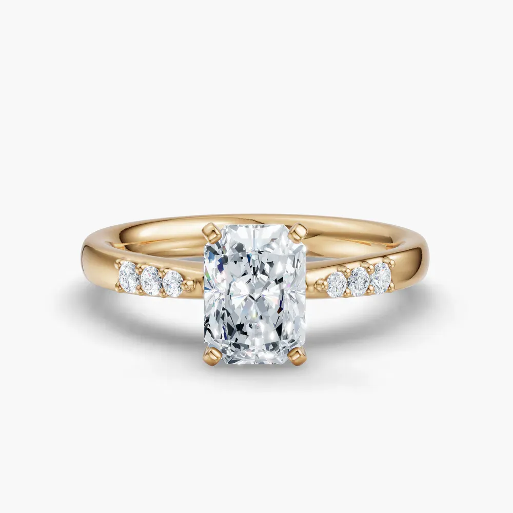 Certified 4 carat Lab Grown Diamond Radiant Cut Side Stone Engagement Ring in 14K Yellow Gold-Jubatu