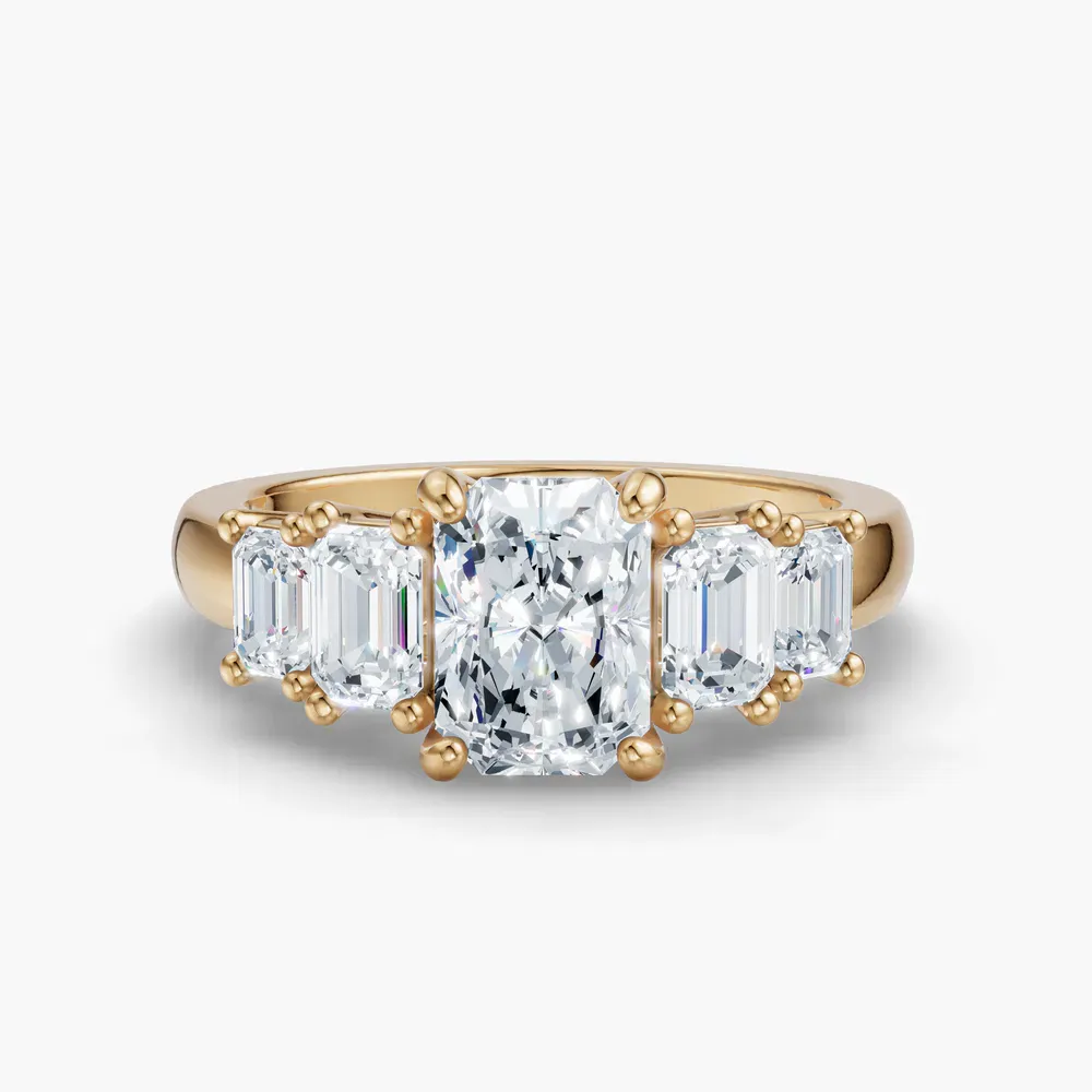 Certified 4 carat Lab Grown Diamond Radiant Cut Five Stone, Side Stone Engagement Ring in 14K Yellow Gold-Osvh