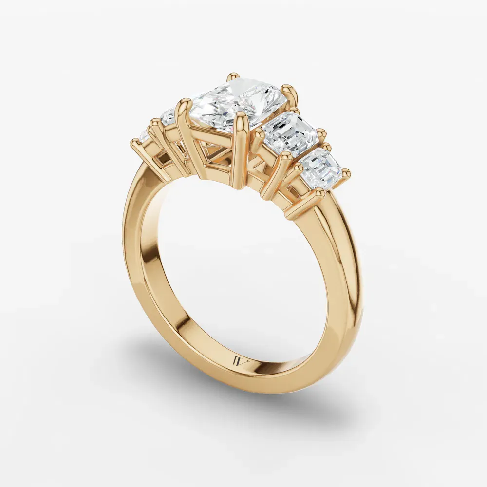 Certified 4 carat Lab Grown Diamond Radiant Cut Five Stone, Side Stone Engagement Ring in 14K Yellow Gold-Osvh