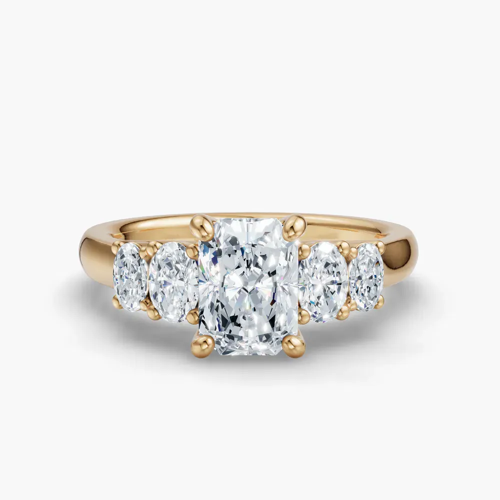 Certified 4 carat Lab Grown Diamond Radiant Cut Five Stone, Side Stone Engagement Ring in 14K Yellow Gold-Elyx