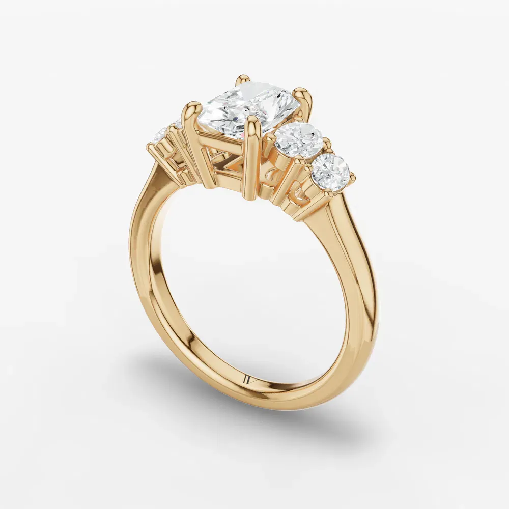 Certified 4 carat Lab Grown Diamond Radiant Cut Five Stone, Side Stone Engagement Ring in 14K Yellow Gold-Elyx