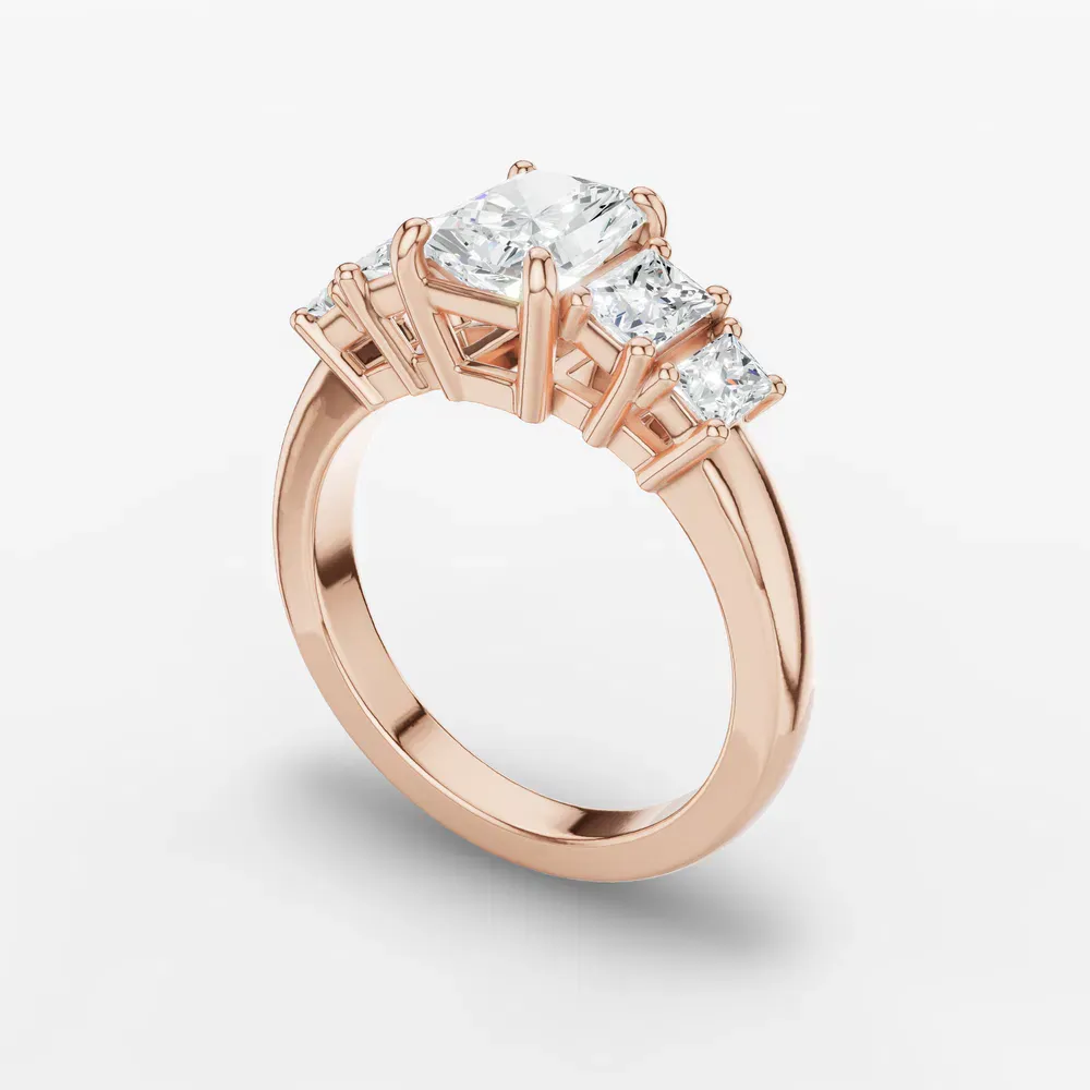 Certified 4 carat Lab Grown Diamond Radiant Cut Five Stone, Side Stone Engagement Ring in 14K Rose Gold-Velaris