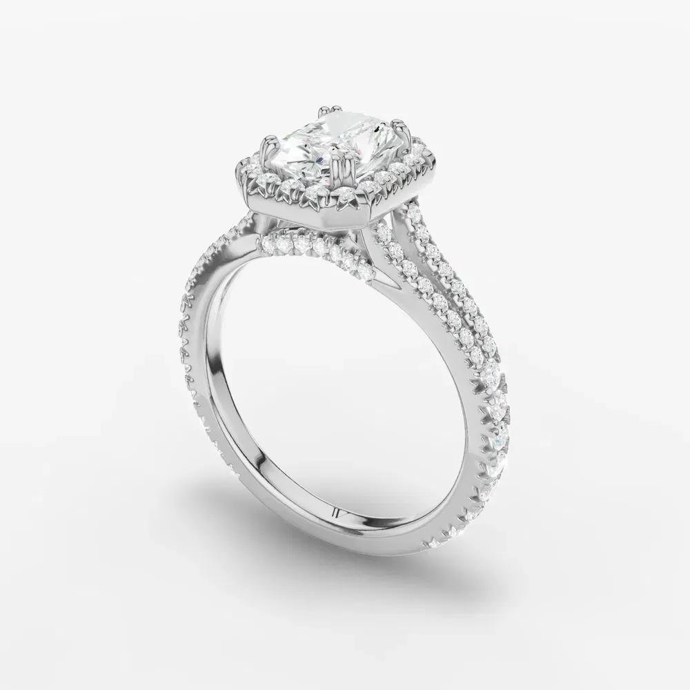 Certified 4 carat Lab Grown Diamond Radiant Cut Pavé, Halo, Cathedral Engagement Ring in 14K White Gold-Gexis