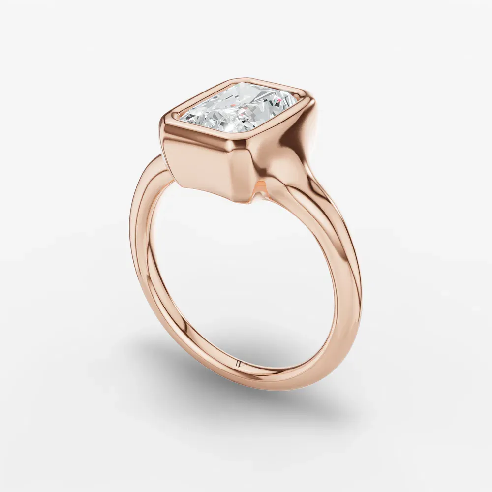 Certified 4 carat Lab Grown Diamond Radiant Cut Solitaire, Bezel Engagement Ring in 14K Rose Gold-Zayn