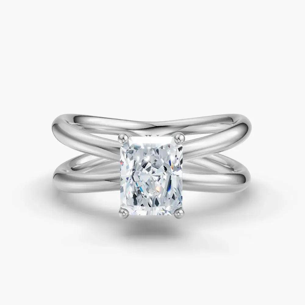 Certified 4 carat Lab Grown Diamond Radiant Cut Solitaire, Split Shank, Hidden Halo Engagement Ring in 14K White Gold-Ryn