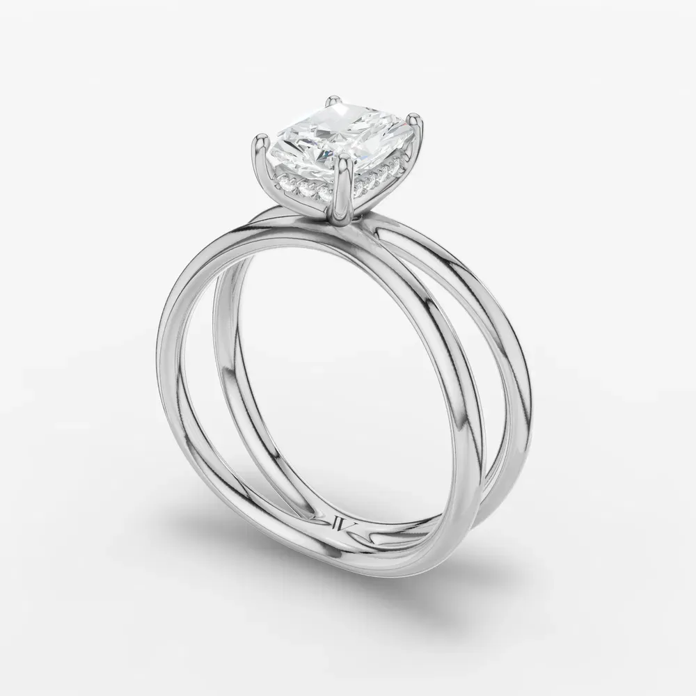 Certified 4 carat Lab Grown Diamond Radiant Cut Solitaire, Split Shank, Hidden Halo Engagement Ring in 14K White Gold-Ryn