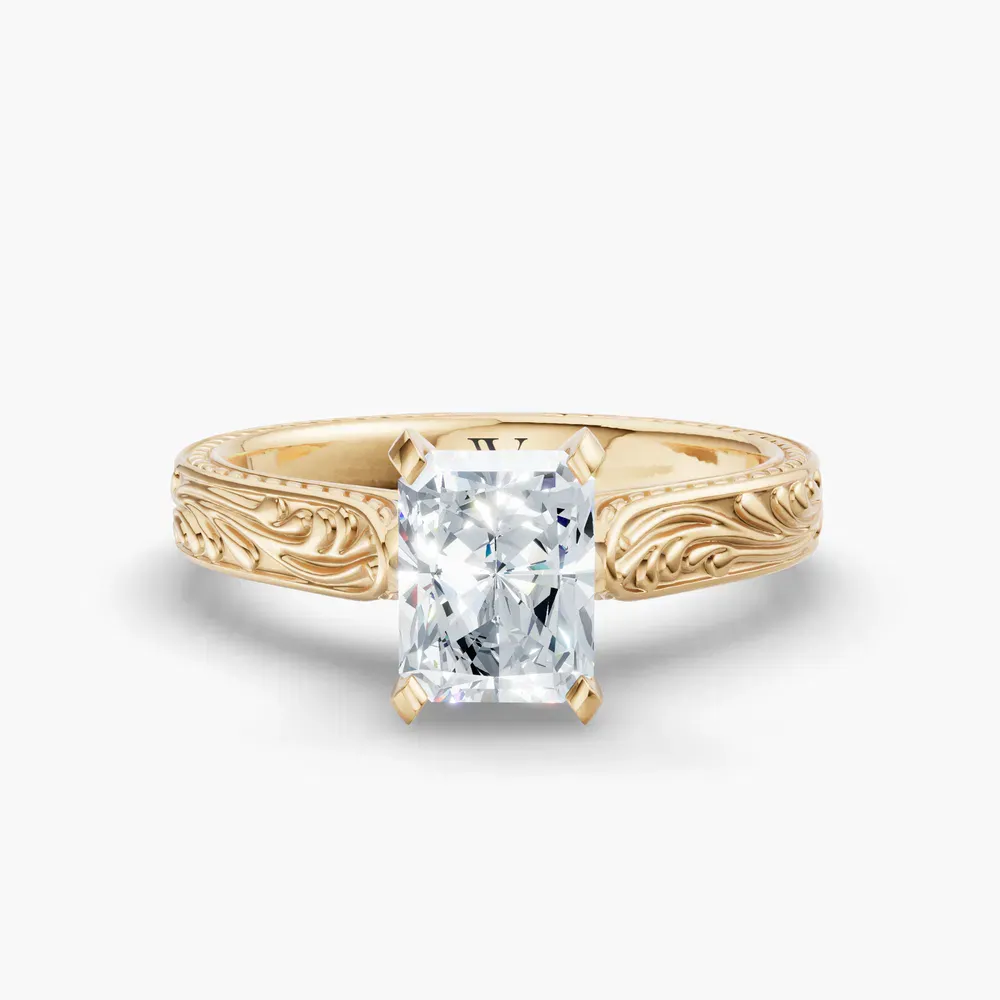 Certified 4 carat Lab Grown Diamond Radiant Cut Solitaire, Vintage, Cathedral Engagement Ring in 14K Yellow Gold-Nael