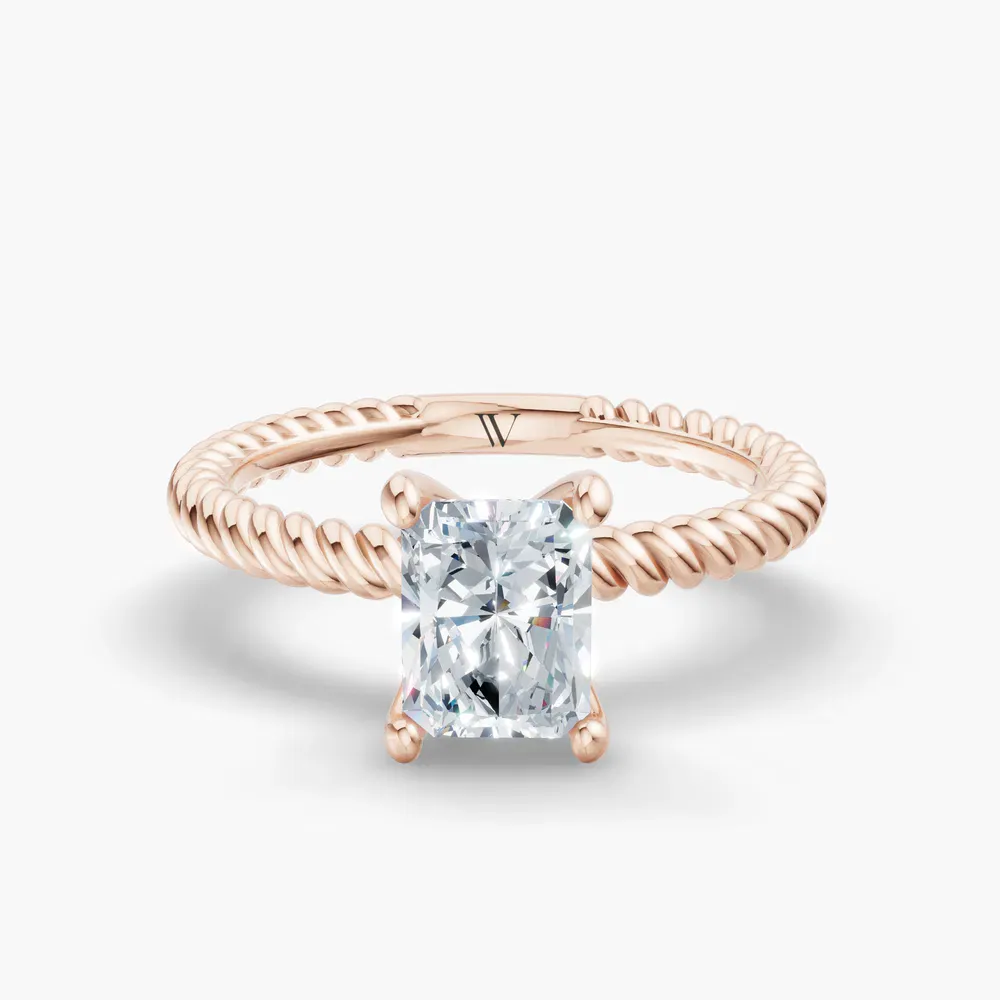 Certified 4 carat Lab Grown Diamond Radiant Cut Solitaire, Twist, Vintage Engagement Ring in 14K Rose Gold-Liray