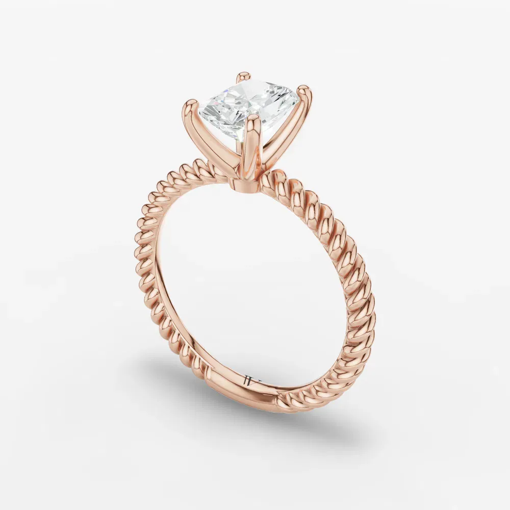 Certified 4 carat Lab Grown Diamond Radiant Cut Solitaire, Twist, Vintage Engagement Ring in 14K Rose Gold-Liray
