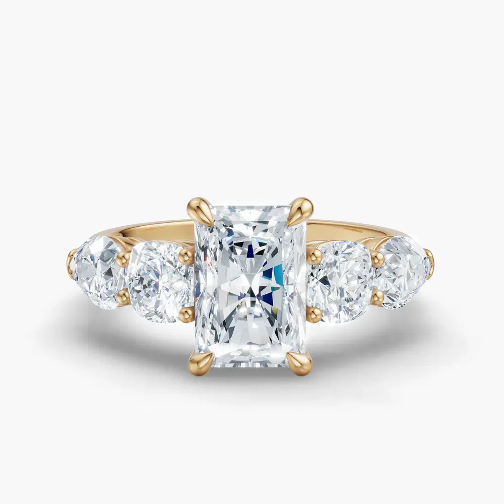 Certified 4 carat Lab Grown Diamond Radiant Cut Five Stone, Side Stone Engagement Ring in 14K Yellow Gold-Riva