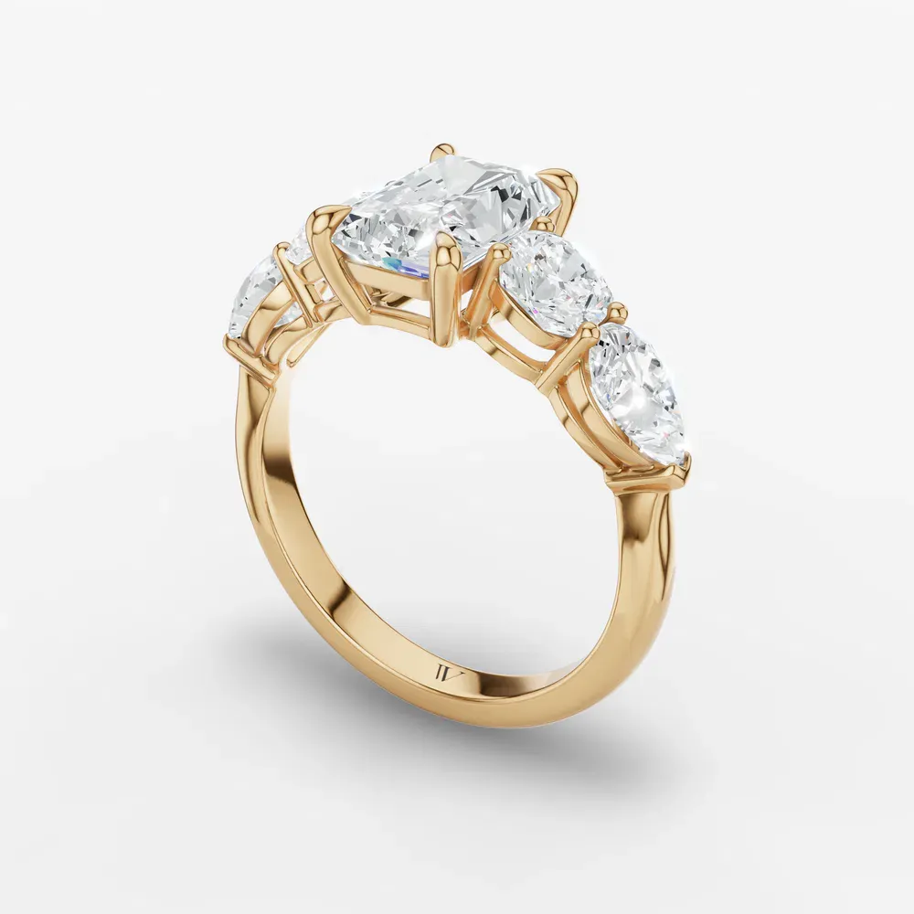 Certified 4 carat Lab Grown Diamond Radiant Cut Five Stone, Side Stone Engagement Ring in 14K Yellow Gold-Riva