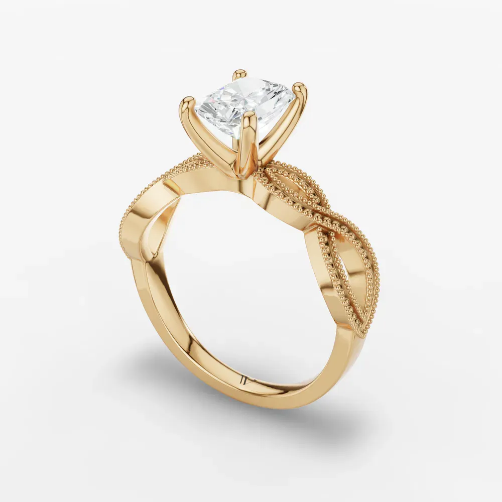 Certified 4 carat Lab Grown Diamond Radiant Cut Solitaire, Vintage, Unique Engagement Ring in 14K Yellow Gold-Niva