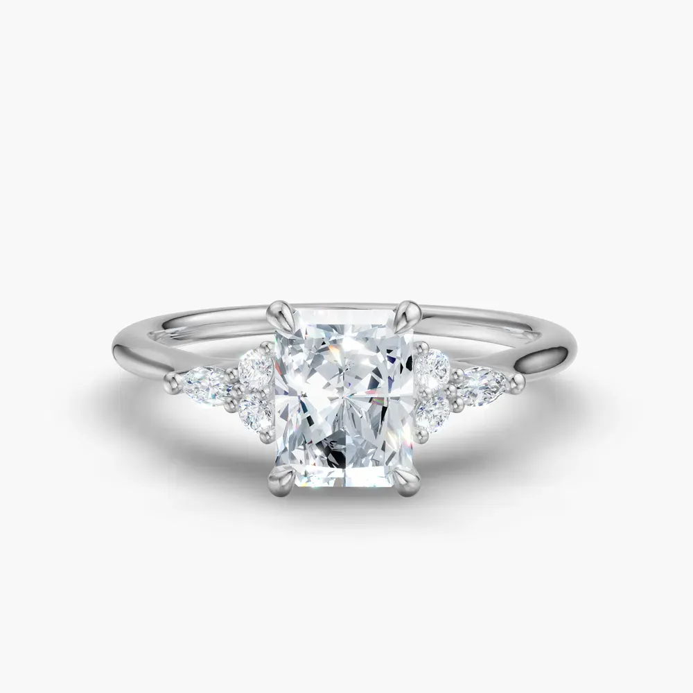 Certified 1 carat Lab Grown Diamond Radiant Cut Classic, Side Stone Engagement Ring in 14K White Gold-Sprig