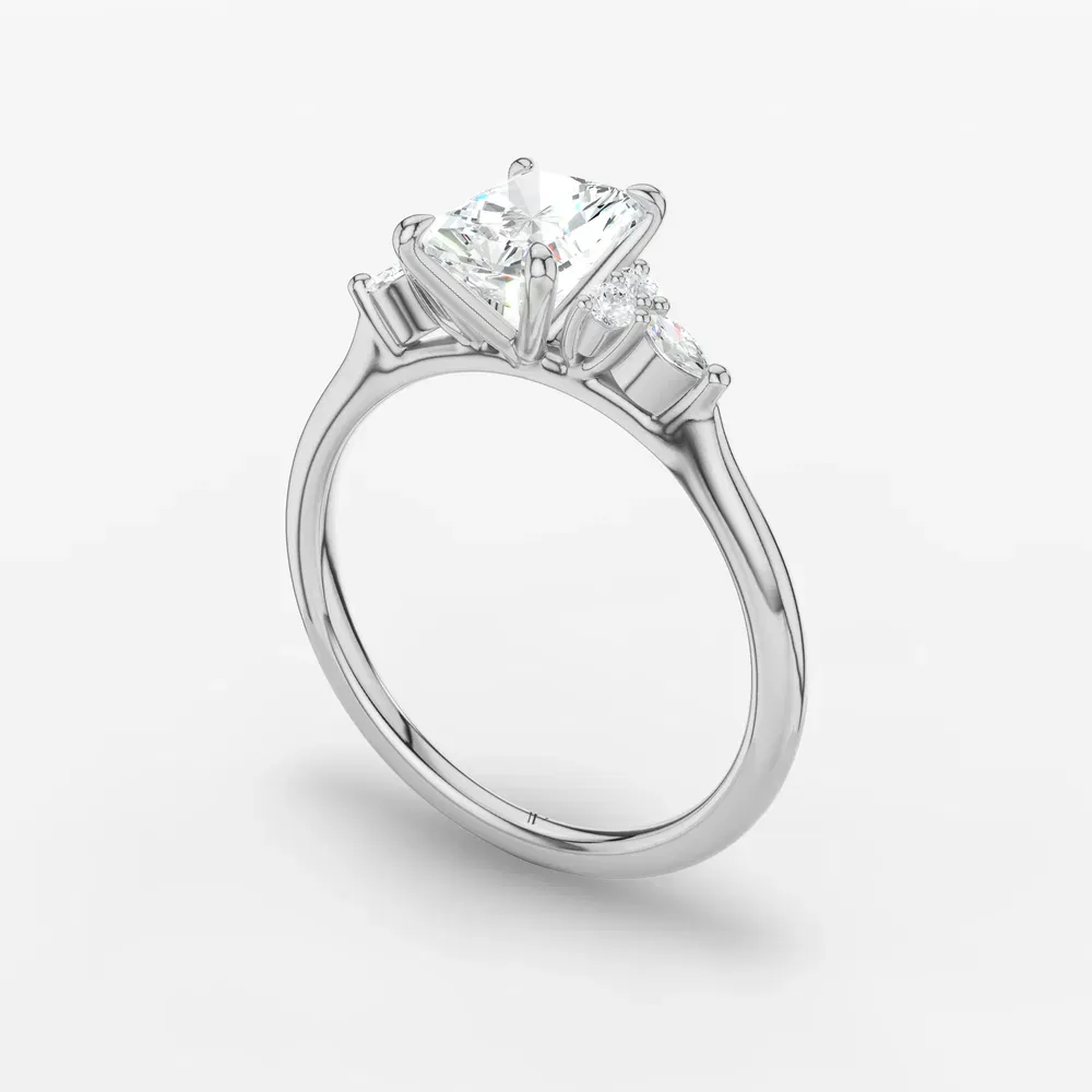 Certified 1 carat Lab Grown Diamond Radiant Cut Classic, Side Stone Engagement Ring in 14K White Gold-Sprig