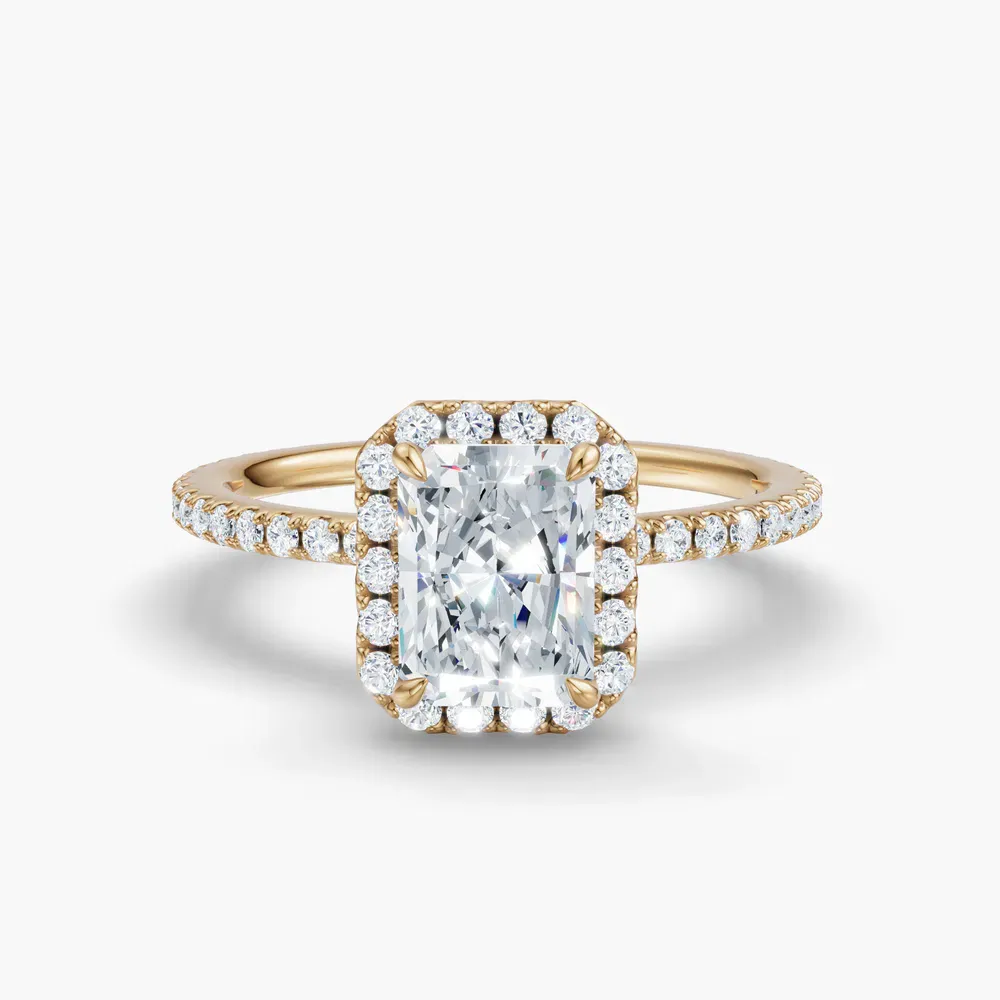 Certified 1 carat Lab Grown Diamond Radiant Cut Pavé, Halo, Hidden Halo Engagement Ring in 14K Yellow Gold-Jynl