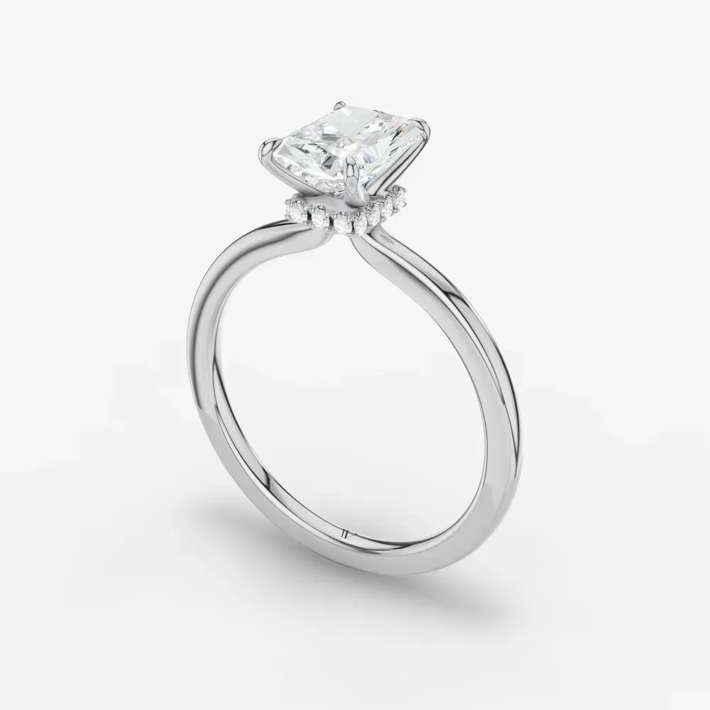 Certified 1 carat Lab Grown Diamond Radiant Cut Hidden Halo Engagement Ring in 14K White Gold-Helia