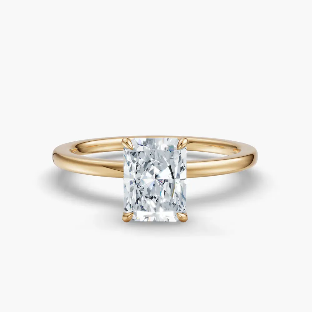 Certified 1 carat Lab Grown Diamond Radiant Cut Hidden Halo Engagement Ring in 14K Yellow Gold-Helia
