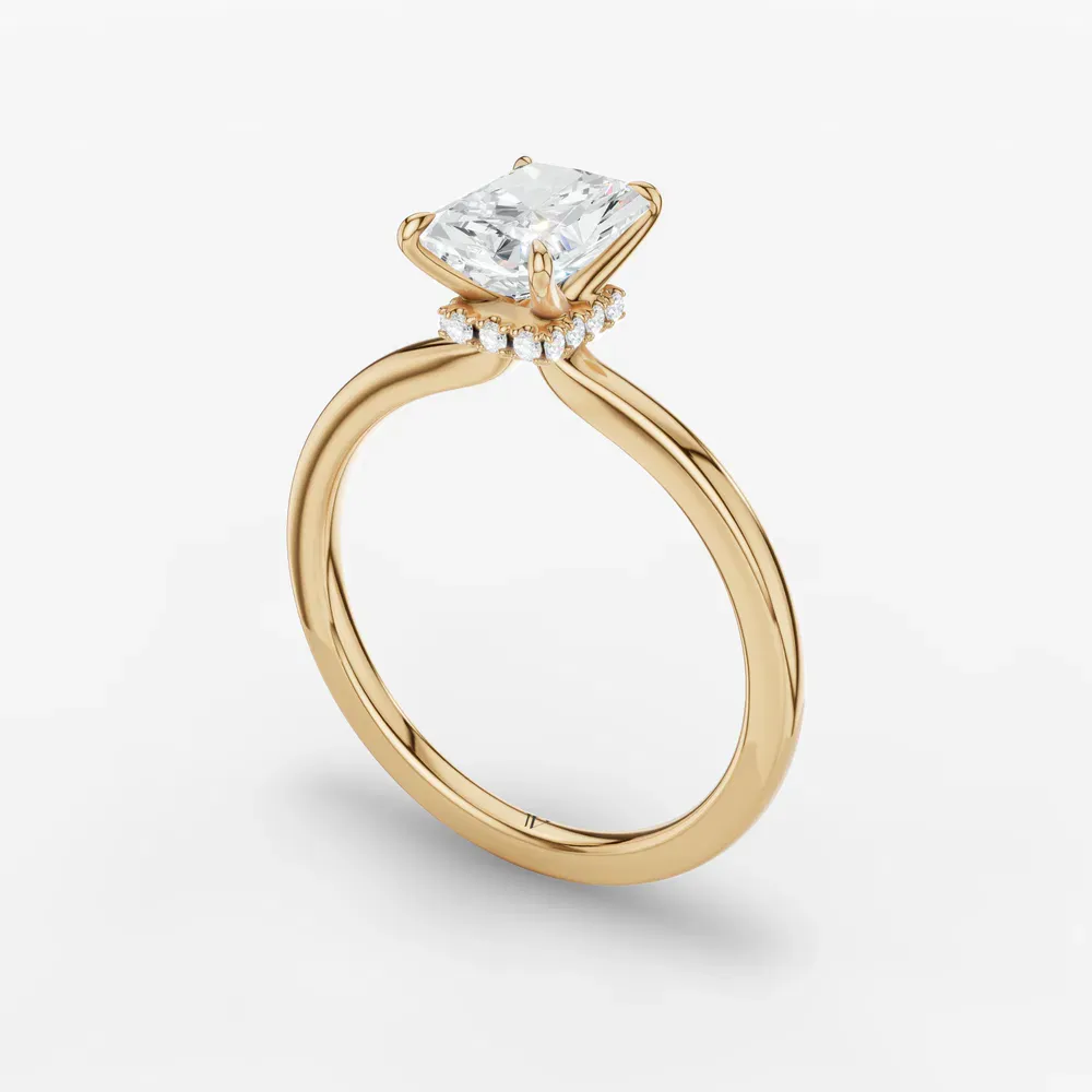 Certified 1 carat Lab Grown Diamond Radiant Cut Hidden Halo Engagement Ring in 14K Yellow Gold-Helia